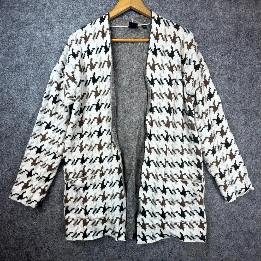 Devotion By Cyrus Cardigan Sweater Med Black White Houndstooth Preppy Lagenlook